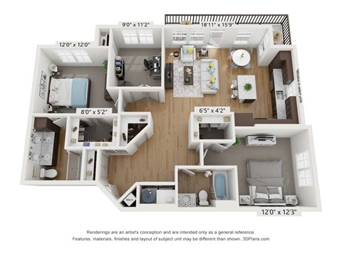 Floor plan for 2 beds, 2 baths, 1326 sqft